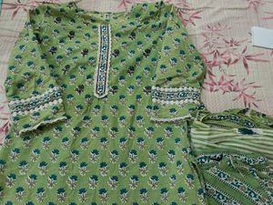 Green Printed Kurta Set