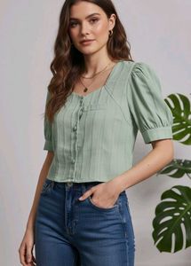 Cute Green Puff Sleeve Top