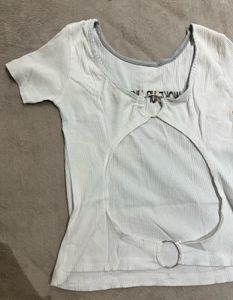Ribbed White backless Crop Top