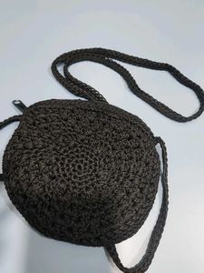 Crochet Circle Sling Black Bag