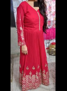 Red Embroidered Anarkali Suit