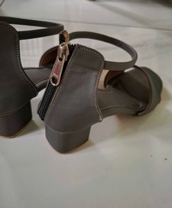 Gray Ankle Strap Block Heels