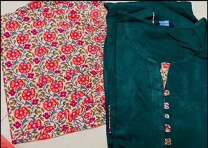 Combo Kurti Set Floral & Solid Green Top