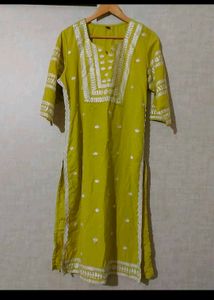 Myntra Lime Yellow Embroideried Chikankari Kurti