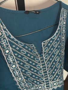 Teal Embroidered Kurti