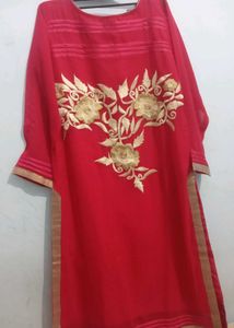 Red &amp; Gold Embroidered Kurti