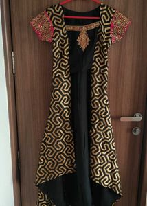 Black &amp; Gold Cutout Party Dress with Pink Sleeves