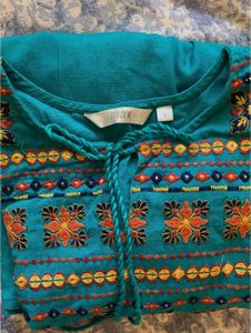 Embroidered Teal Top