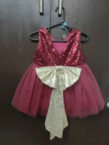 Girls Frock With Golden Bow