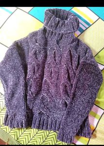 Purple Velvet Turtleneck Sweater