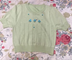 Cute Green Embroidered Top