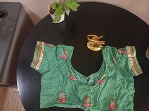 Bottle Green with pink Patch Work Saree+blouse