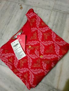 Red Cotton Blend Kurta