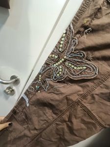 Whimsical Brown Embellished Cargo Pants