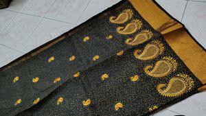 Black and Golden Saree with stitched blouse