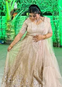Golden lehanga, party wear lehanga