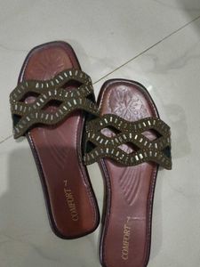 Comfort Brown Embellished Slides