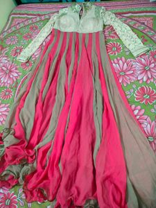 Pink And Golden Anarkali Dress