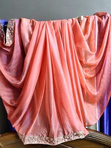 Peach Coloured Embroidery Design Saree