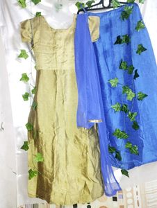 Ethinic Gown Type Kurta With Skirt And Shawl