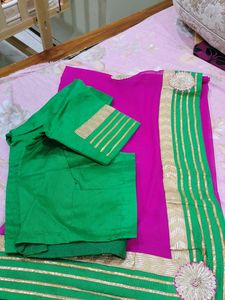 Pink &amp; Green saree With Blouse
