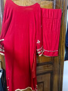 Red Embroidered Kurta Set