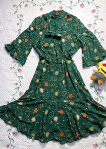 Floral Print Green Dress