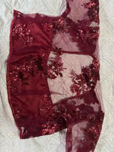Maroon Embroidered Sequin Shrug