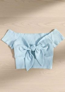 Cute Blue Tie-Front Crop Top