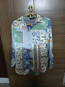 Patchwork Floral Print Button-Down Shirt