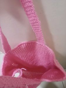 Pink Crochet Mesh Tote Bag