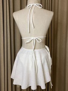 White Textured Bikini 3 piece Set
