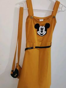 Girls Yellow Mickey Dress with Purse