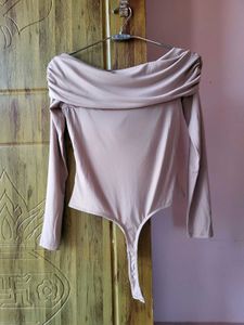 H&amp;M greige long sleeve draped bodysuit/Size-S