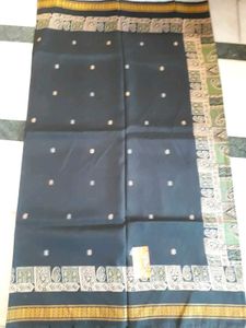 Gold Printed  Black Saree In Viscos Bentex