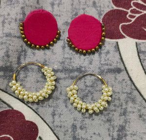 Earrings - Pink & Pearl Set