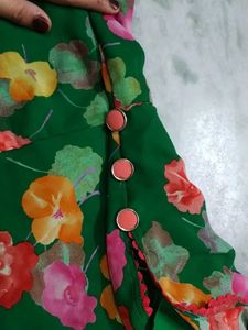 Floral Green Frock Naira Cut With Plazo