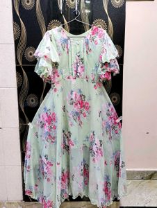 Pastel Green Floral Ruffle Dress