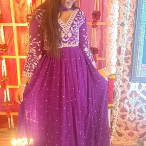 Elegant Purple Embroidered Anarkali