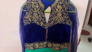 Green And Blue Anarkali Suit For Party