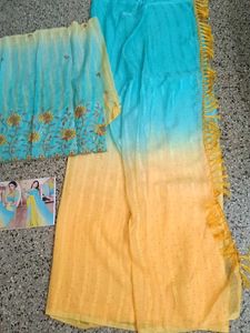 New Blue N Yellow Saree