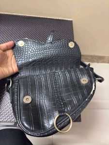 Black Croc Embossed Saddle Bag