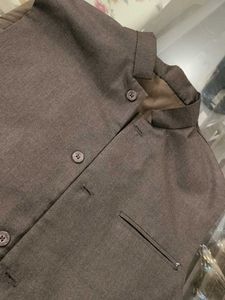 Men Brown Mandarin Collar Stitched Nehru Jacket