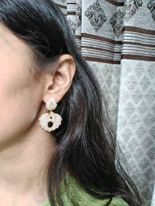 Silver Jhumka And Golden Diamond Earrings