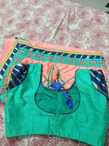 Peach Pink Embroidery Saree