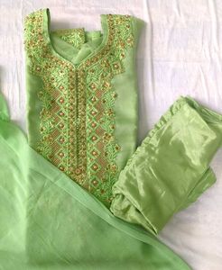 Lime Green Embroidered Choodidaar Kameez