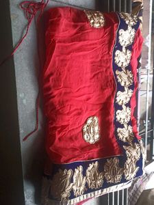 Peach &amp; Gold Embroidered Saree With Blouse