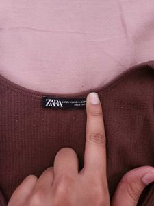 Zara Brown Ribbed Crop Top