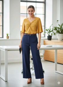 Mustard Yellow V-Neck Blouse with Bell Sleeves