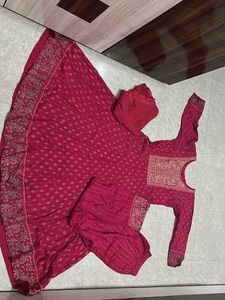 Pink Gown Set With Duppata And Pant
